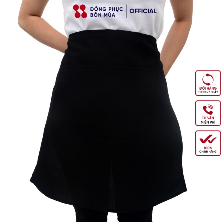 Tạp dề Ngắn màu đen  phục vụ Tạp dề phục vụ có túi Tạp dề đồng phục Tạp dề nhân viên sẵn hàng kèm video TD-Nửa-M