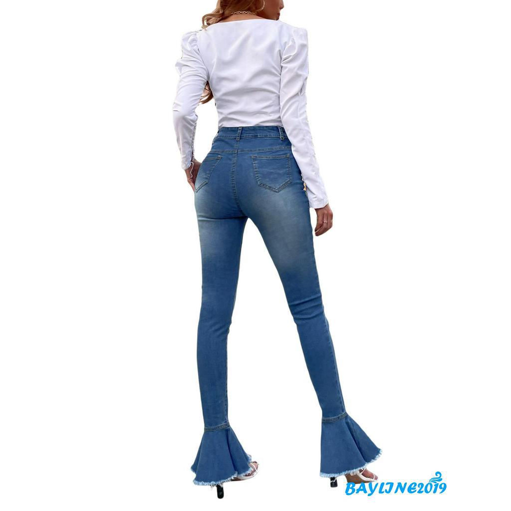 Quần Jeans Nữ Lưng Cao Ống Loe Thời Trang