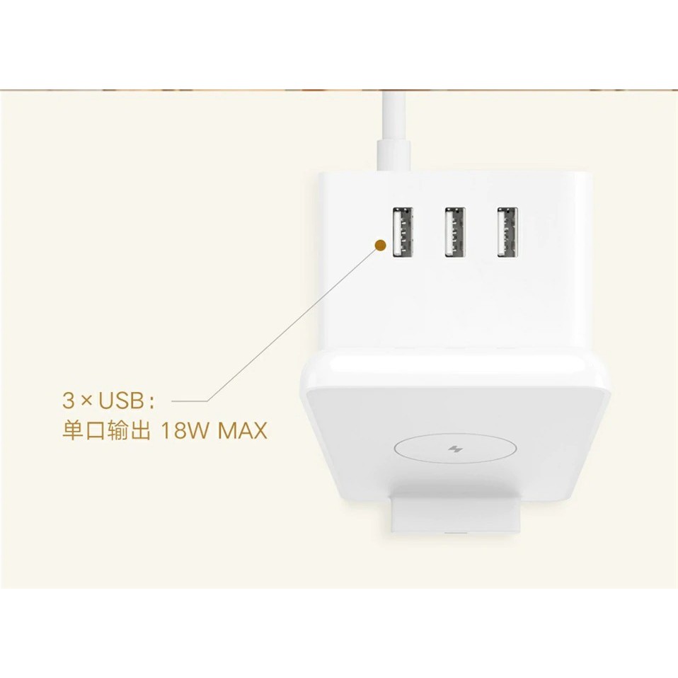 Ổ cắm điện xiaomi kèm sạc không dây chuẩn quick charge - Đế sạc không dây kèm ổ cắm điện đỡ điện thoại