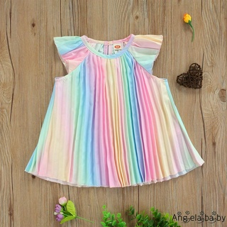 Baby Flying Sleeve Dress, Rainbow Pattern Printing Loose A-line Version Sweet Style Summer Clothing