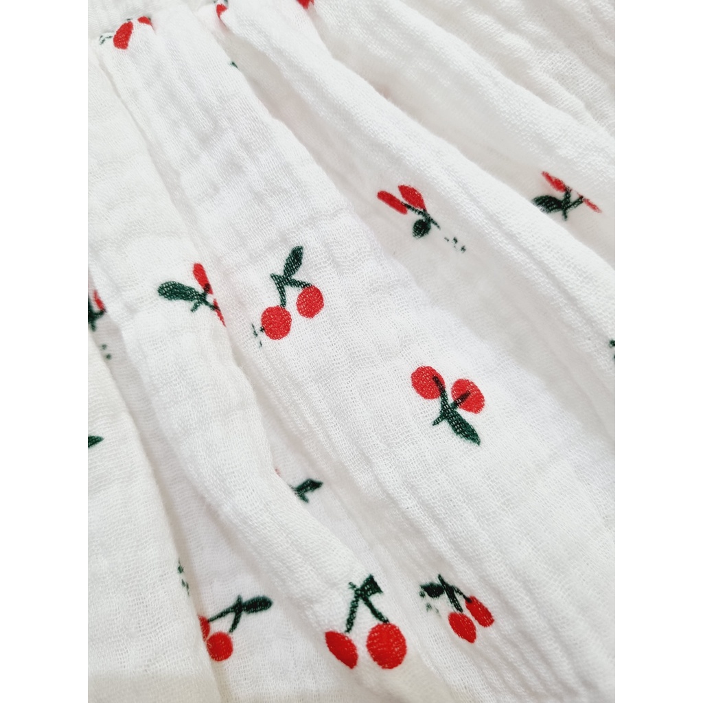 Body váy cho bé trắng cherry đỏ kèm mũ