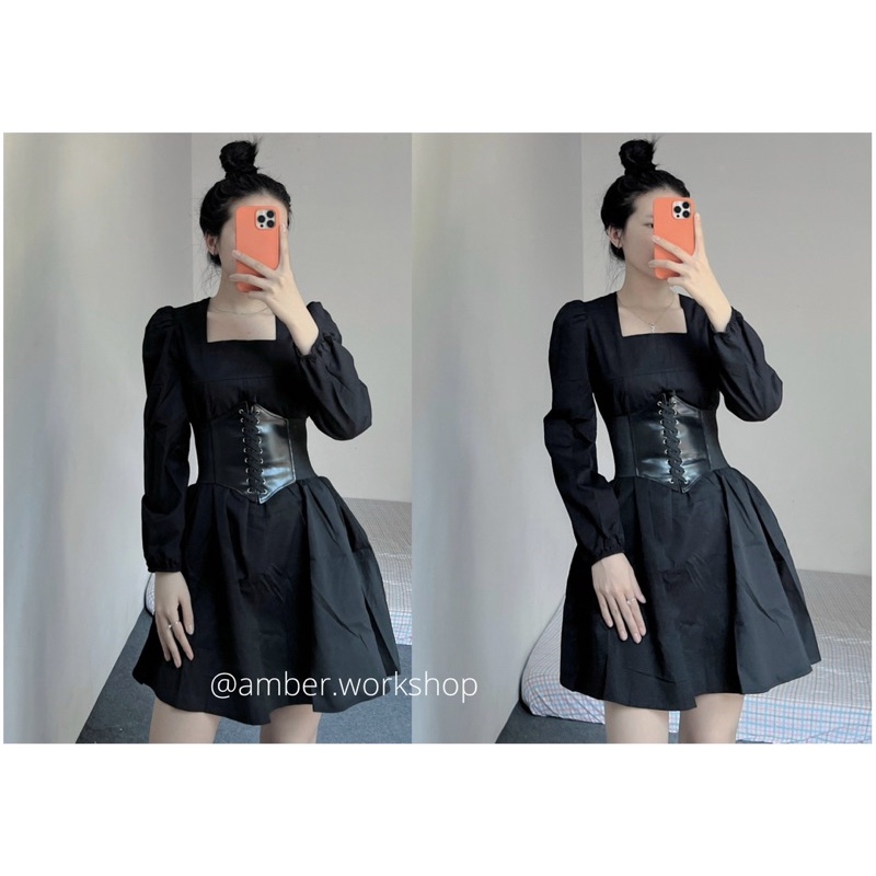 Váy xòe cổ vuông tay bồng DR001