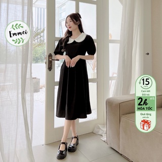 Váy nữ tiểu thư, váy dài đen cổ bèo Hàn Quốc E3 thời trang nữ emmei