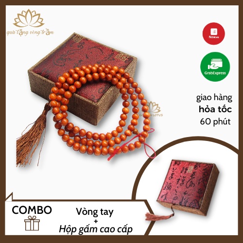 Vòng Tay Gỗ Phong thủy Huyết Long 108 Hạt Thấu Quang Trừ Tà [ Kèm Hộp Gấm ]