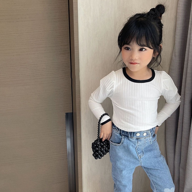 Áo Thun Tay Dài Màu Sắc Thời Trang Hàn Quốc Sành Điệu Cho Bé Gái