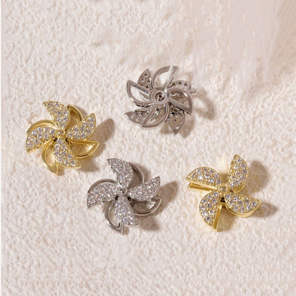 [Hàng mới về] Phụ kiện trang trí móng tay hình cối xay gió hai lớp đính đá zircon nhiều màu tùy chọn DIY