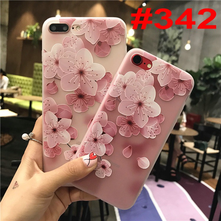 GNC|iPhone XR XS Max Casing iPhone 12 Mini 11 Pro Max6 6s 7 8 Plus SE 2020 3D Floral Relief Cover Soft TPU Case Slim Silicone Shell