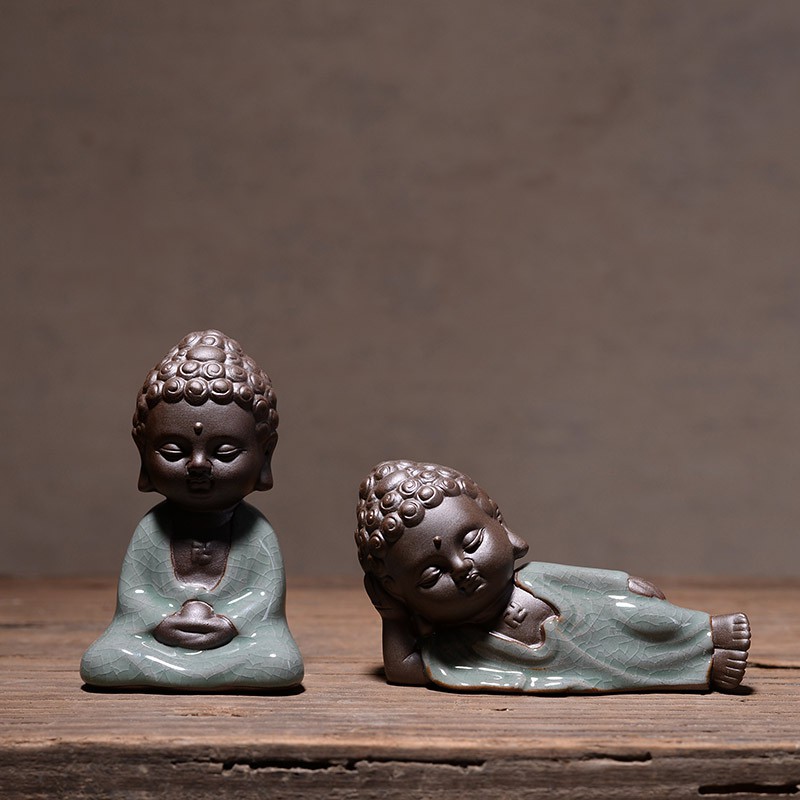 Tượng gốm men sứ Tam thánh tây phương mini nhiều mẫu, tượng gốm tử sa cao cấp trang trí khay trà, phong thủy