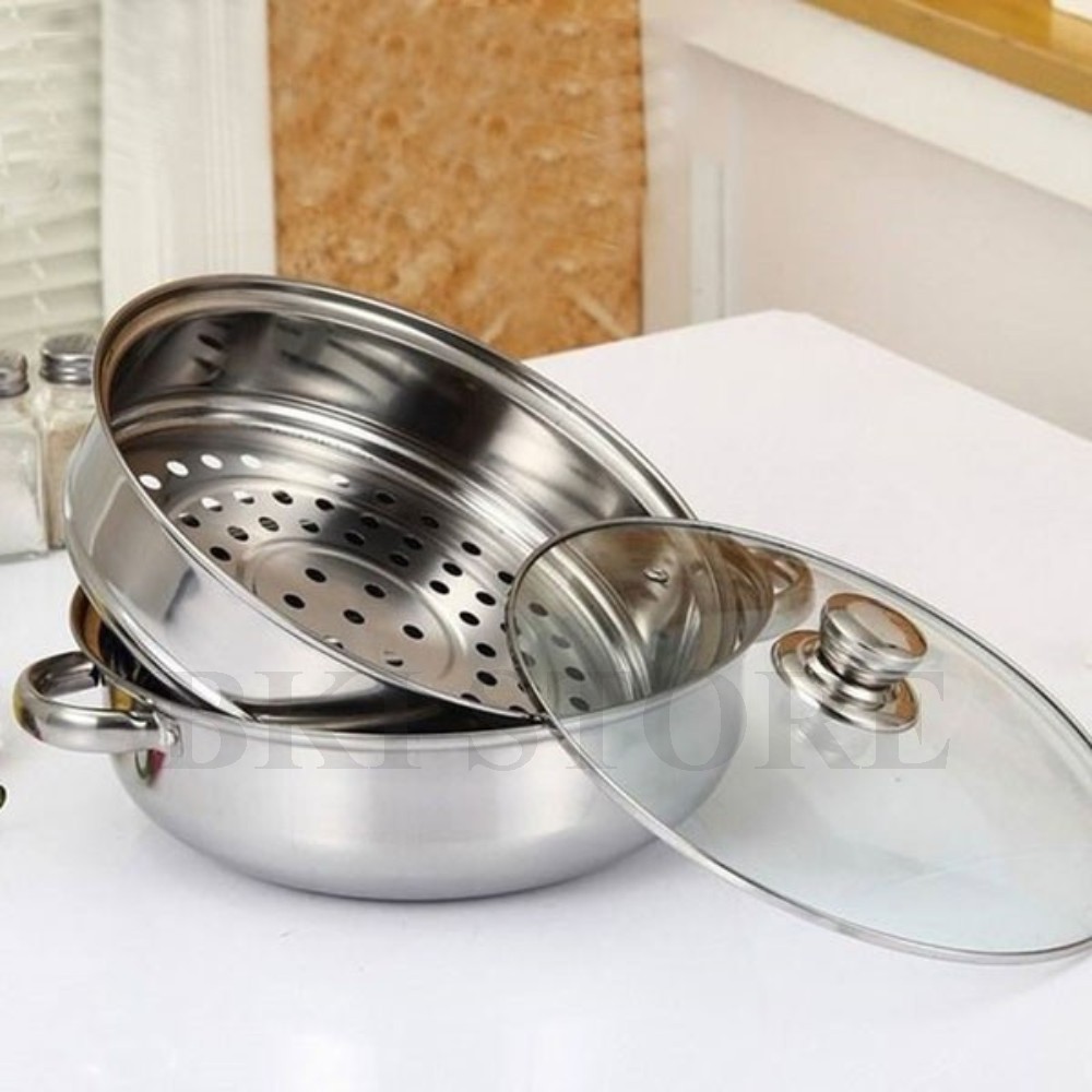 NỒI HẤP INOX 2 TẦNG ĐA NĂNG, NỒI CÁCH THỦY DÙNG ĐƯỢC CHO BẾP TỪ (SIZE 28CM) - NOIHAP2T