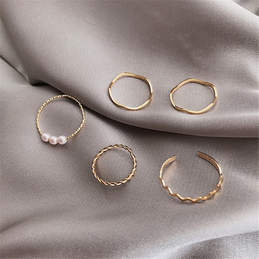 Bộ nhẫn nhiều lớp đính đá ngọc trai phong cách Hàn