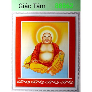 Tranh DI LẶC BỒ TÁT - 40x48cm - 88862 - PHẬT DI LẠC TÚI CÀN KHÔN XÂU CHUỖI BỒ ĐỀ - tranh đã lên khung