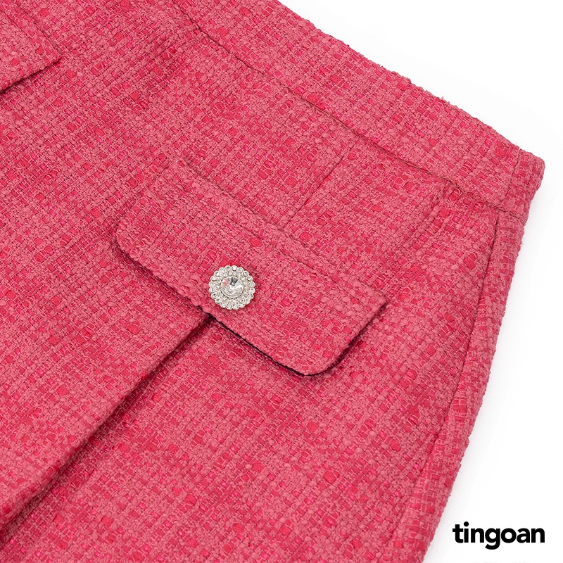 TINGOAN® - Chân váy tweed cạp lưng cao xếp ly hồng tingoan PINK SWEET SKIRT/PK (có quần trong)