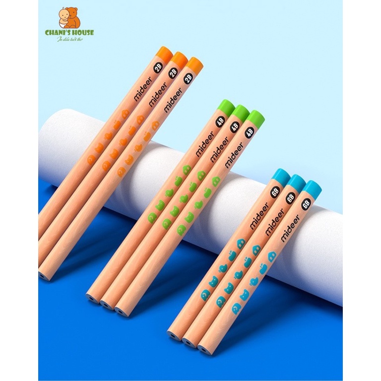 BỘ 6 CHIẾC BÚT CHÌ TAM GIÁC MIDEER 2B 4B 6B TẶNG KÈM GỌT CHÌ CHO BÉ BẮT ĐẦU HỌC CÁCH SỬ DỤNG