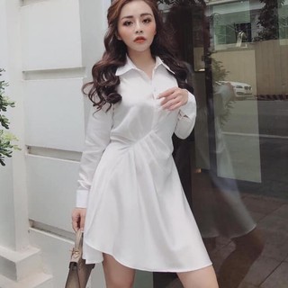 Đầm váy sơ mi lụa thiết kế dúm eo tinh tế