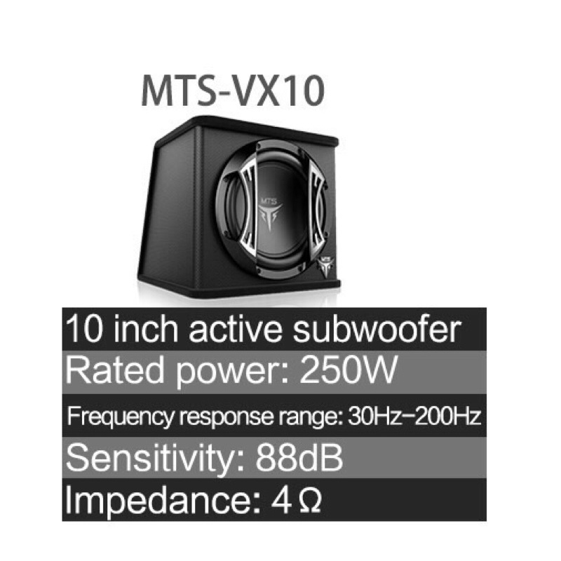 Sub hơi MTS VX10 sẵn âm ly thương hiệu Italia, kích thước 10inch, công suất 250w đặt cốp xe ô tô, xe hơi, BH 1 năm