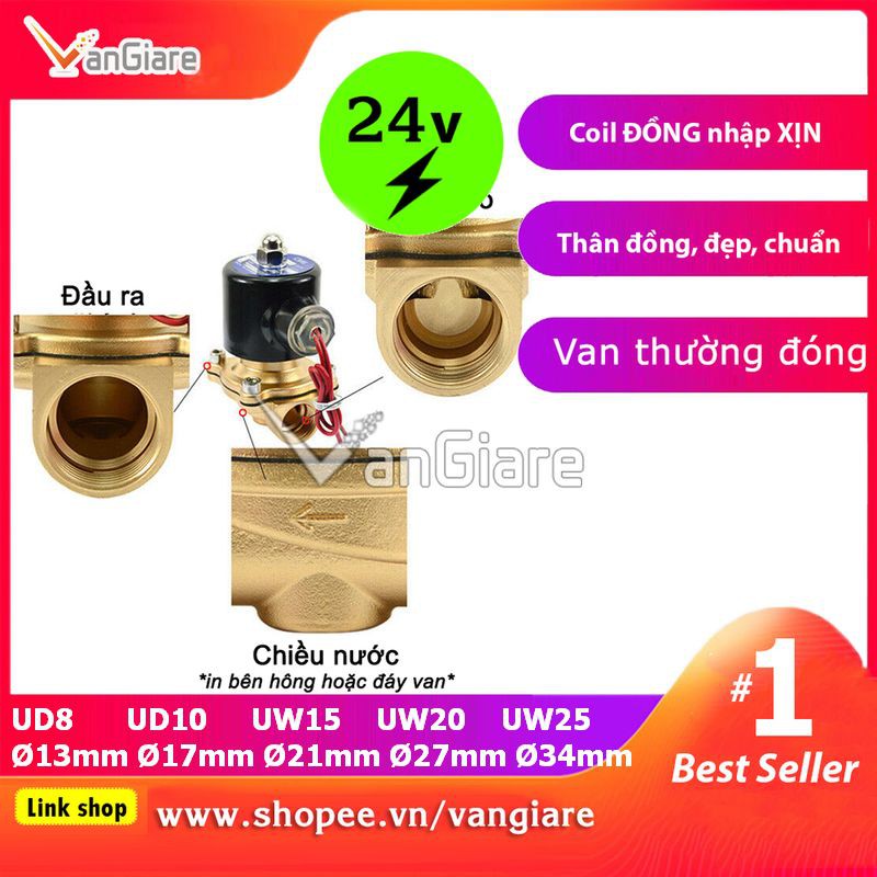 [Van đẹp, đúng hiệu] Van điện từ 24v DC UniD 13mm/17mm/21mm/27mm/34mm
