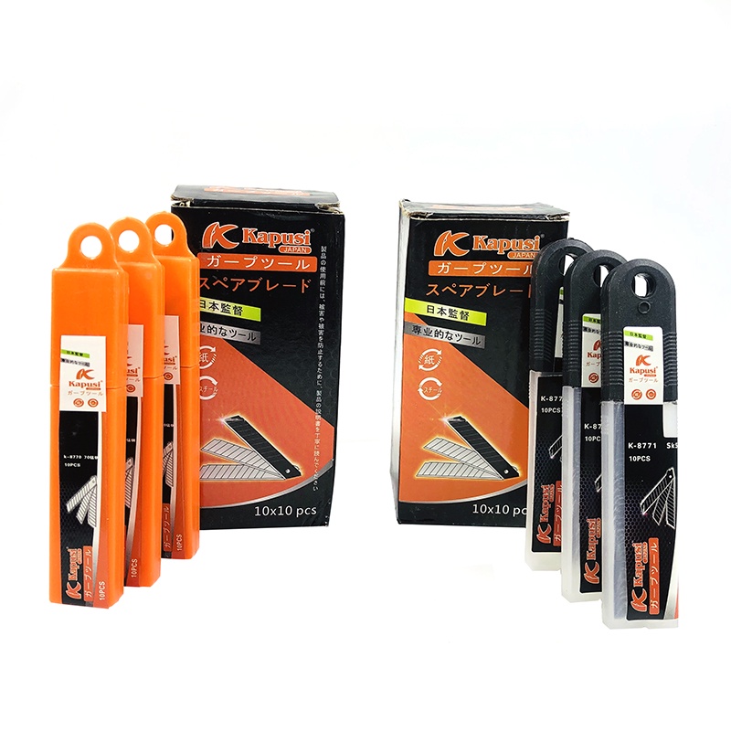 Bộ 10 lưỡi dao rọc đa năng thép Nhật Kapusi JAPAN 18mm, lưỡi dao rọc giấy, cắt thùng bìa carton, rọc băng dính