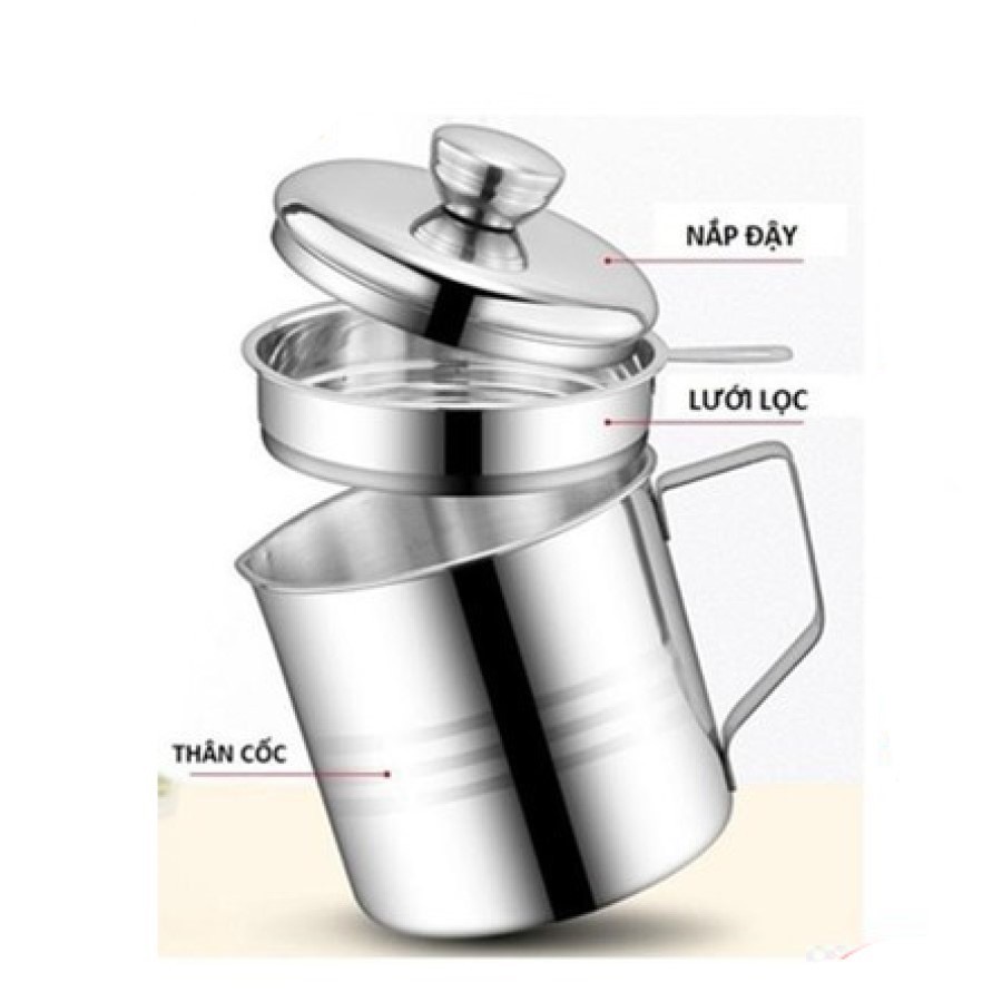 Ca lọc dầu ăn bằng inox cao cấp, bình đựng dầu ăn có khay lọc, cốc lọc dầu sau khi chiên rán