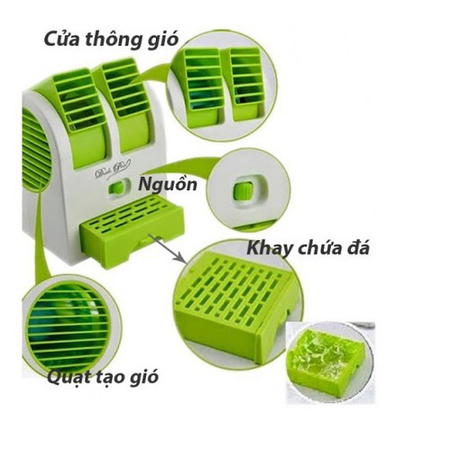 Quạt đá điều hòa mini 2 cửa gió chạy điện 5V hoặc 3 pin AA (Nhiều màu)