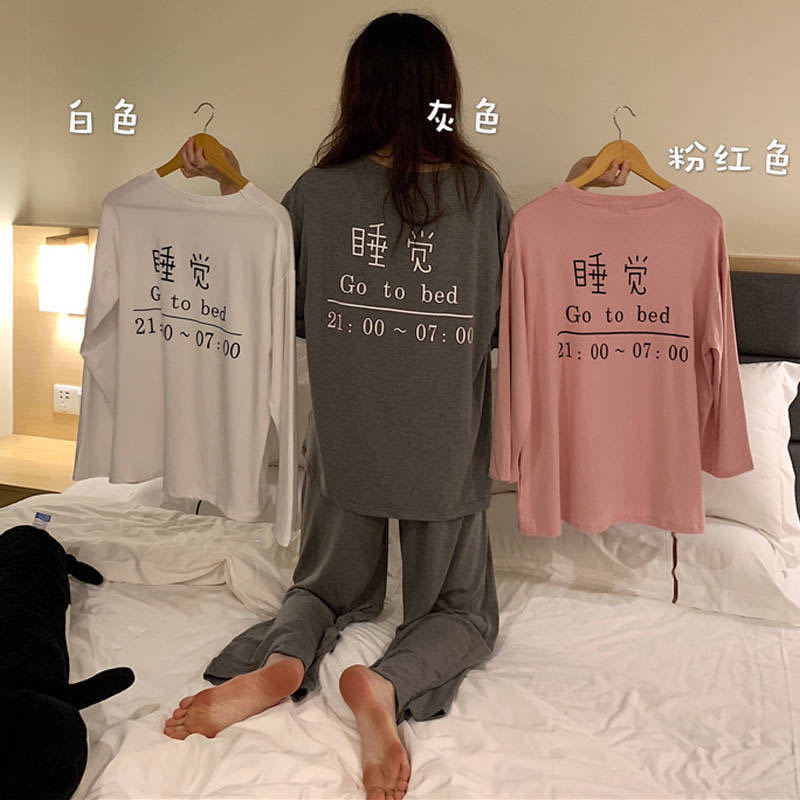 Korean style women's pajamas plus size long sleeved casual home wear two-piece suit