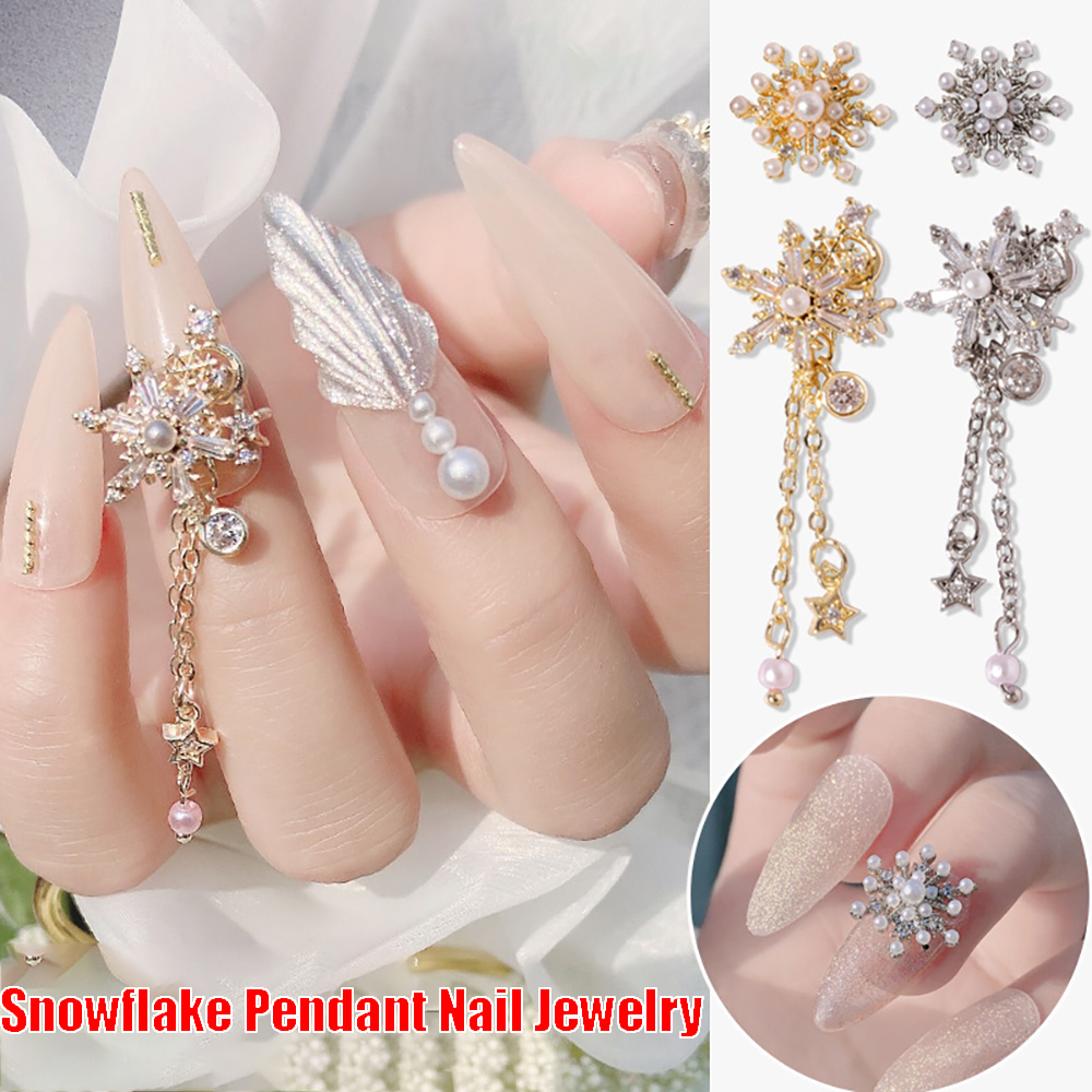 [Hàng mới về] Trang sức trang trí móng tay tự làm đính đá zircon nhân tạo hình bông tuyết 3D sáng bóng