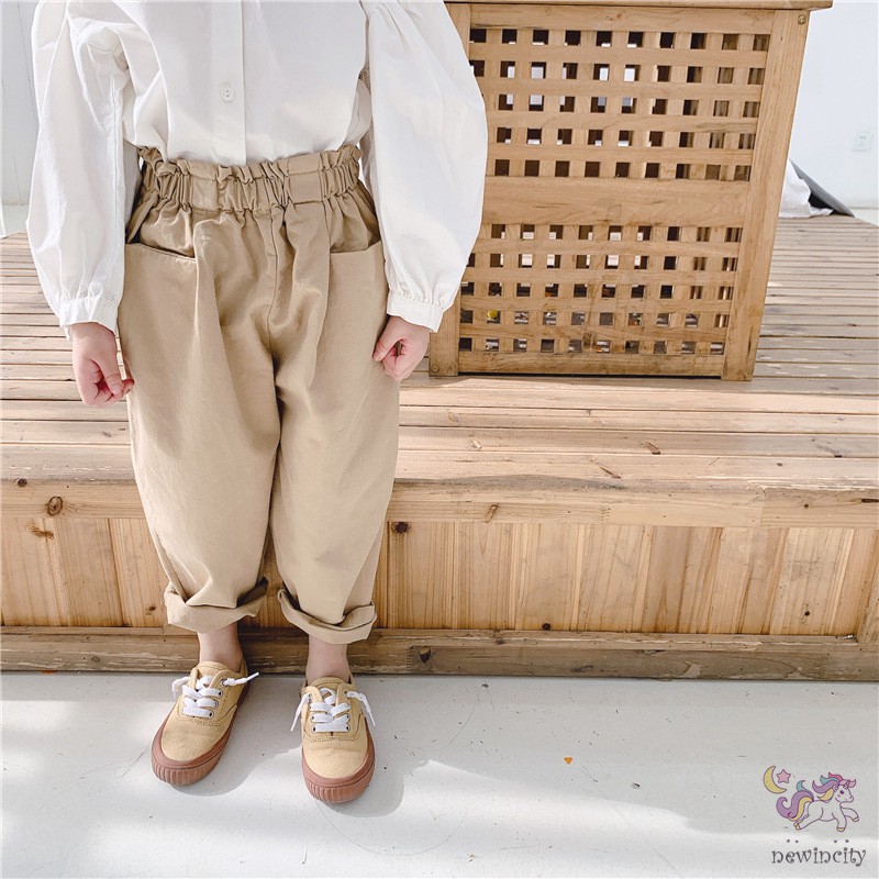 Quần Cotton Lưng Cao Xinh Xắn Theo Phong Cách Hàn Quốc Dành Cho Bé