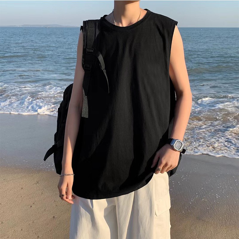 Áo Thun Thể Thao Không Tay Dáng Rộng Màu Sắc Trơn Phong Cách Hàn Quốc Cho Nam Giới Size M-3XL