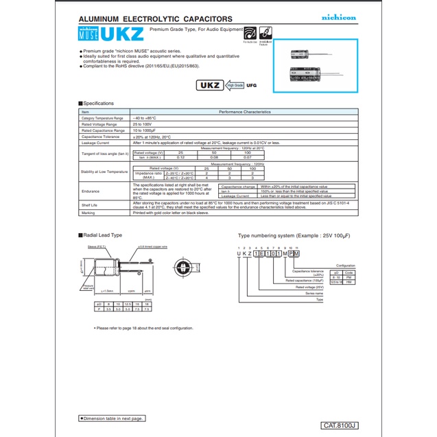 1 x Tụ điện Nichicon KZ Muse 10uF 100V