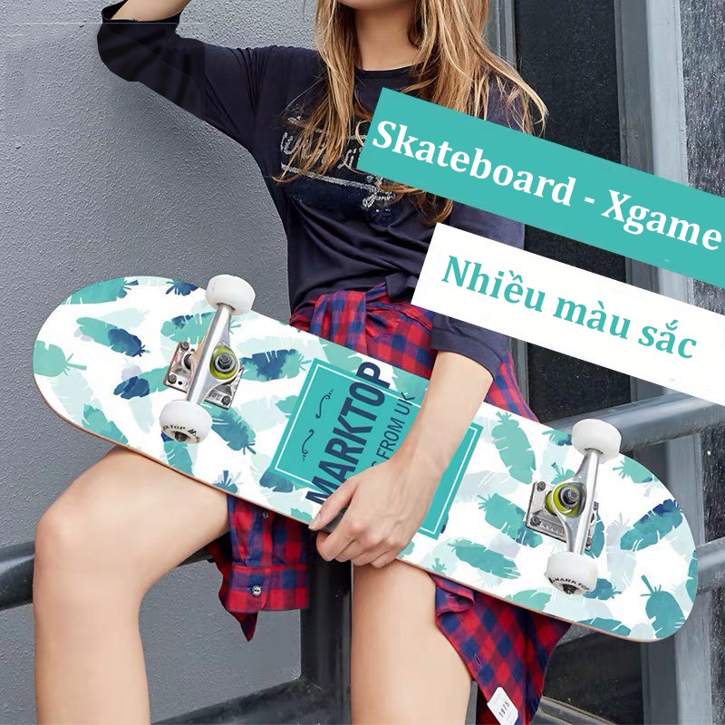 Ván trượt skateboard thể thao chất liệu gỗ phong ép cao cấp 7 lớp  tải trọng 200kg mặt nhám đá kim cương A7