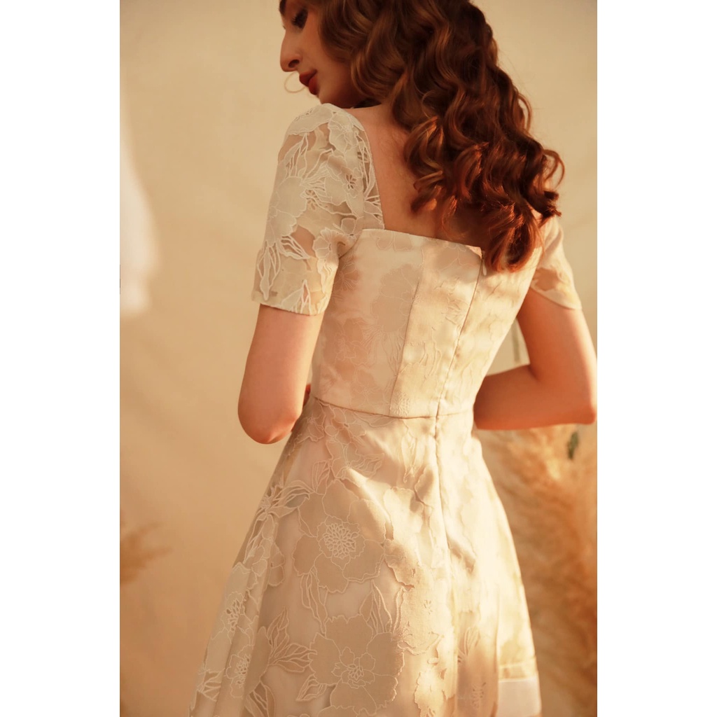 CHICHI - Váy hoa ép lưới thêu chữ dáng ngắn Robe Orchidée