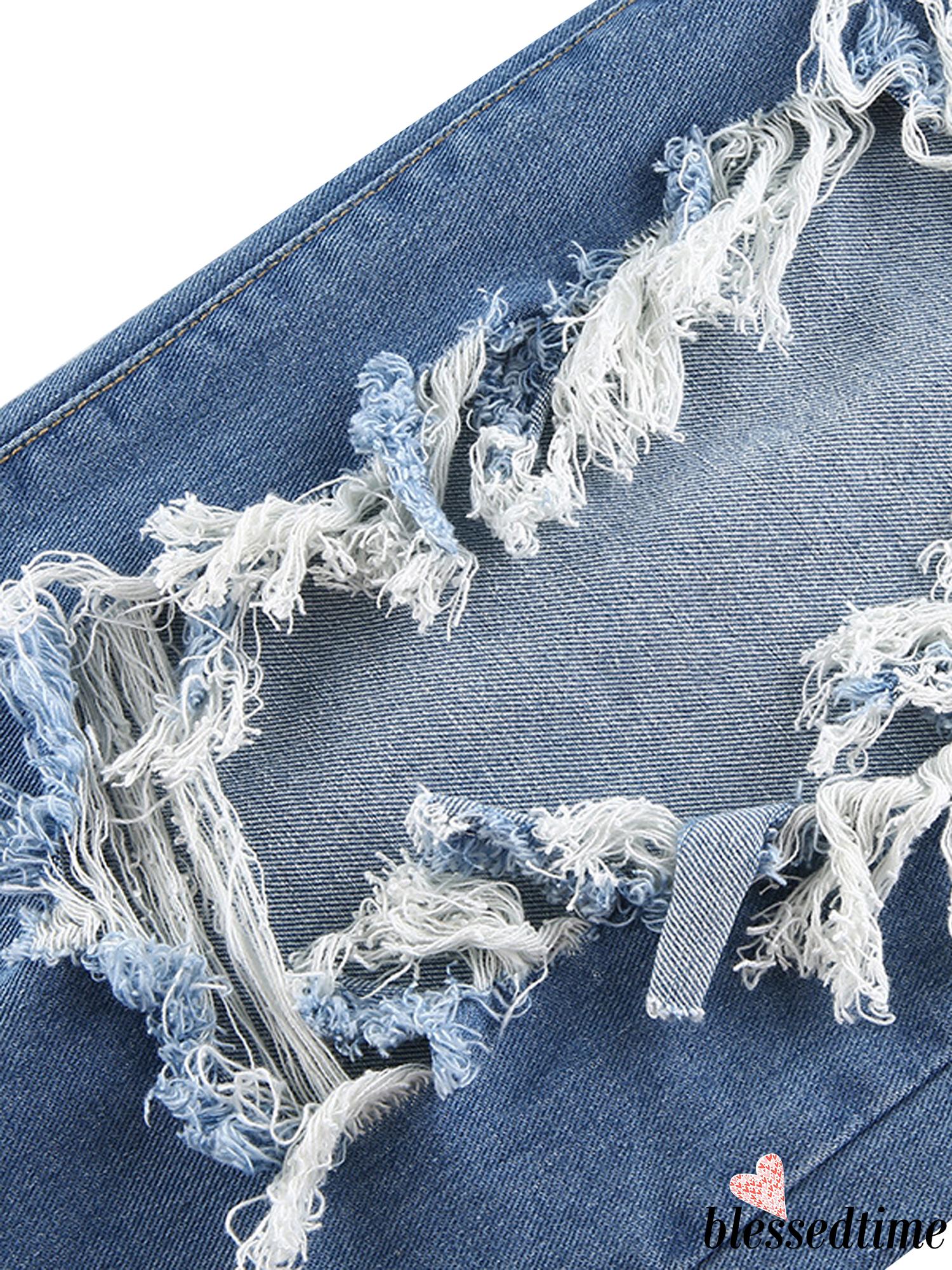 Quần Jeans Lưng Cao Phối Vết Rách Cá Tính Cho Nữ | BigBuy360 - bigbuy360.vn