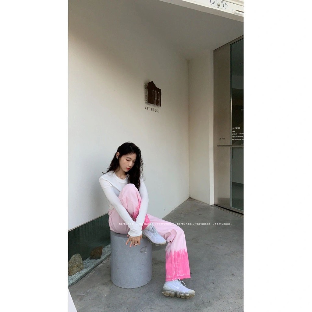 Quần Jeans Dài Lưng Cao Ống Rộng Thời Trang Cho Nữ