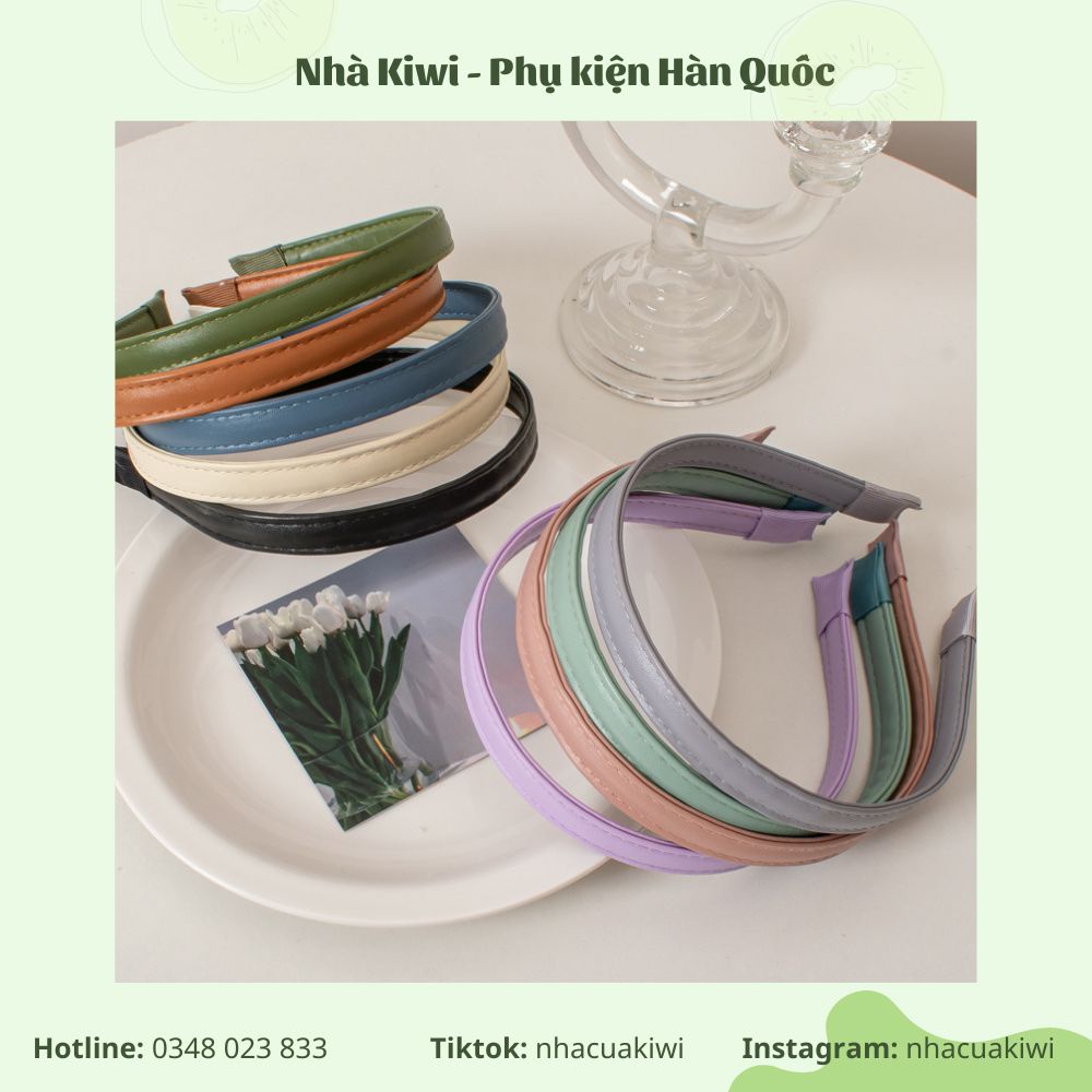 Băng đô cài tóc vải da basic đủ màu phong cách vintage