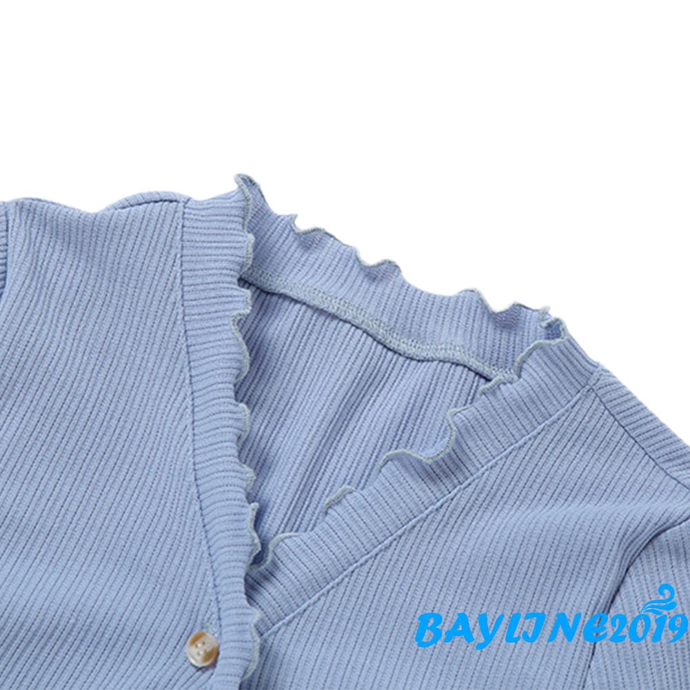 Áo Cardigan Tay Ngắn Phối Nút Xinh Xắn Cho Nữ