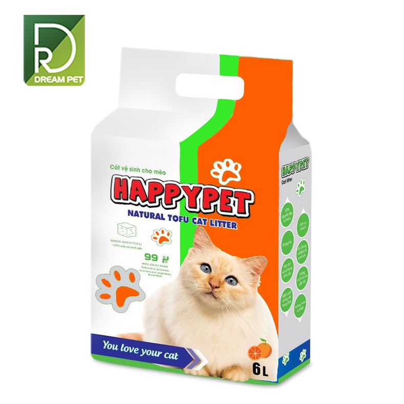 Cát đậu nành cho mèo HAPPY PET 6L - Cát vệ sinh cho mèo  [ HÚT CHÂN KHÔNG ] Nhiều mùi hương lựa chọn