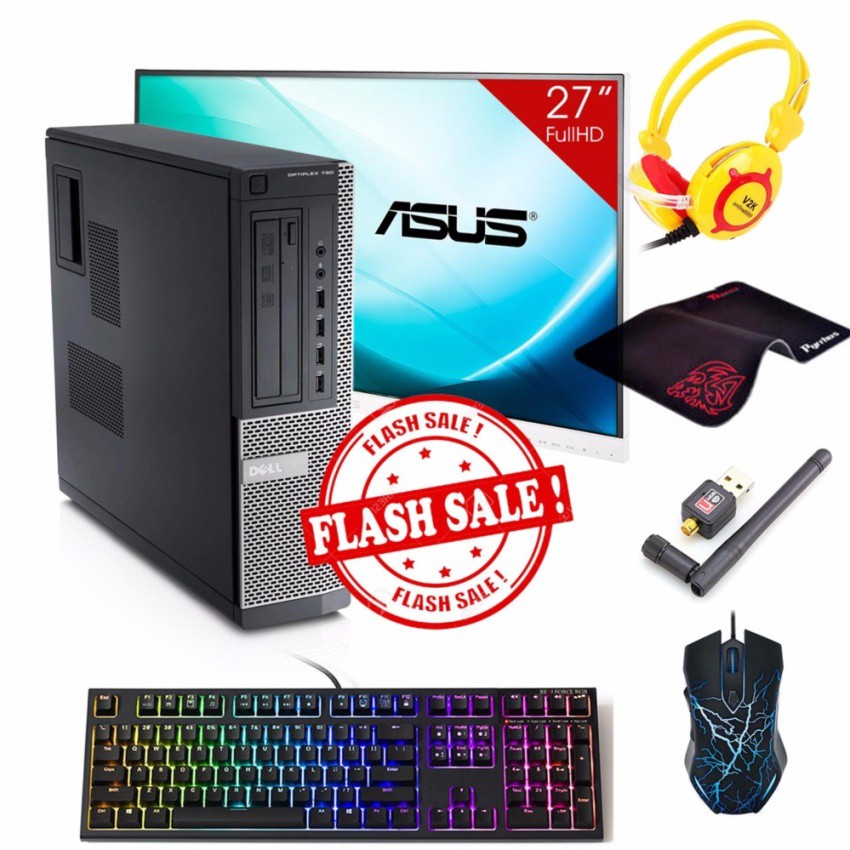 Máy tính chơi Game DELL OPTIPLEX 790 DT + Màn hình ASUS 27inch Full Viền (Core i7 2600,8GB, SSD 240GB, HDD 1TB)+Quà Tặng