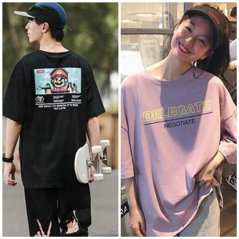Áo thun đen Unisex form rộng tay lỡ màu đen cá tính cho cả nam và nữ
