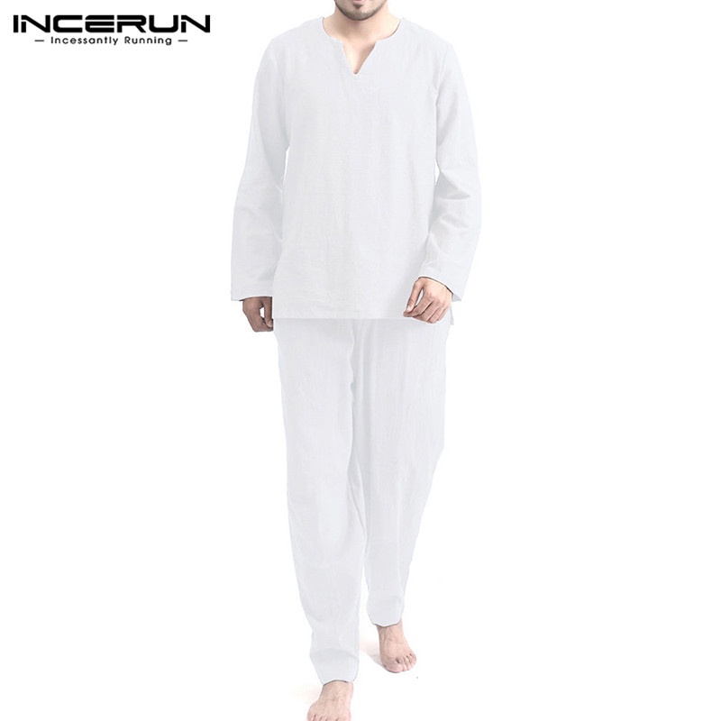 Set Pajama INCERUN thời trang nam áo dài tay màu trơn chất liệu c thumbnail