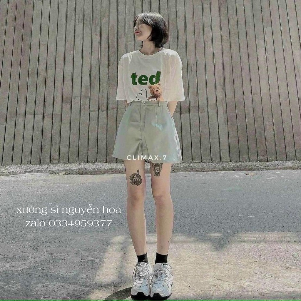Set bộ áo thun ngắn tay gấu ted kèm quần sooc đùi kaki xanh cực hot, trẻ trung tôn dáng Xưởng Sỉ Nguyễn Hoa