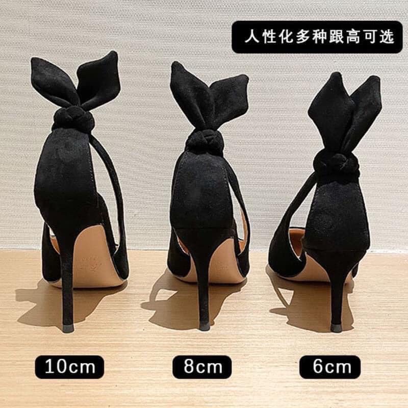 Guốc cao gót nữ giày hở gót nơ sau cách điệu tông đen basic hàng Quảng Châu full hộp