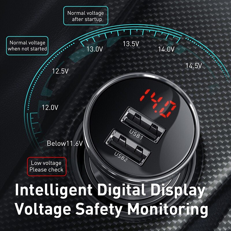 Tẩu sạc đa năng dùng cho xe ô tô Baseus Digital Display (24W, Dual USB 4.8A , Car Fast Charger)