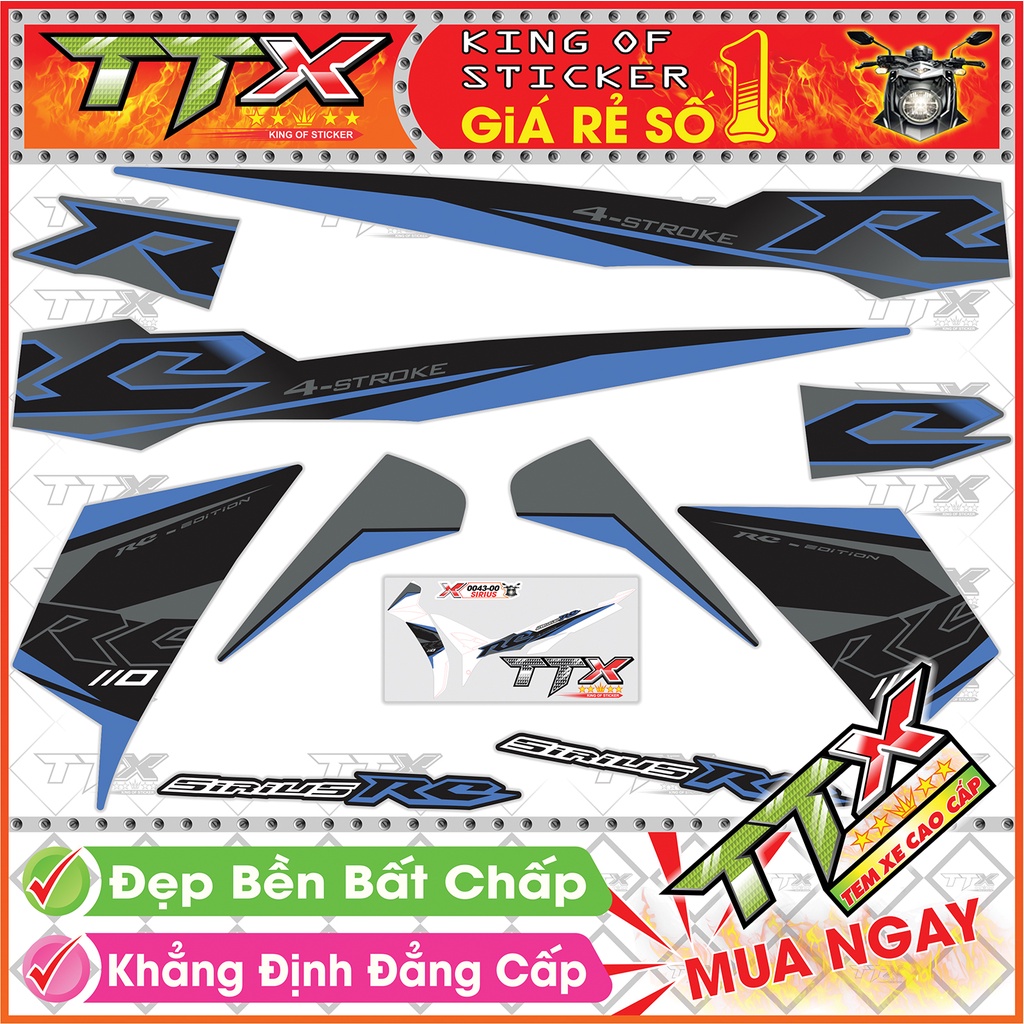 Tem xe sirius rc 110 , Team phụ kiện sirius màu đen chữ xanh siêu đẹp , Shop TTX Tem rời sirius mã (S0043/00)