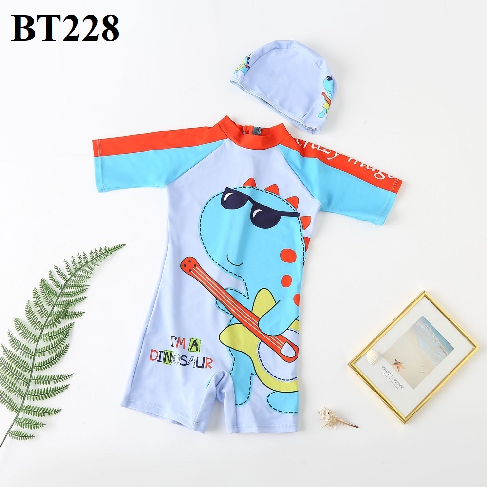 Bộ đồ bơi liền thân họa tiết khủng long, bạch tuộc kèm nón bơi cho bé trai BT127