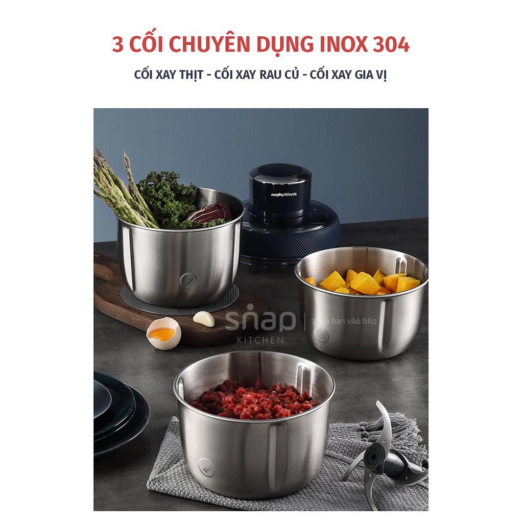 Máy xay thịt xay sinh tố inox đa năng Morphy Richards 4 lưỡi dao kép 𝟑 𝐜𝐨̂́𝐢 𝐢𝐧𝐨𝐱 400w Hàn Quốc bảo hành 12 tháng