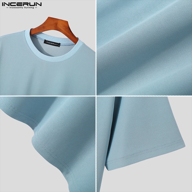 INCERUN Áo Thun Ngắn Tay Kẻ Sọc Caro Thời Trang Cho Nam