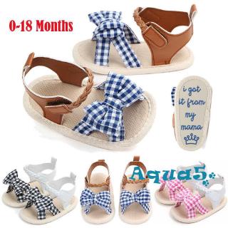 Giày sandal đính nơ kẻ caro xinh xắn cho bé gái
