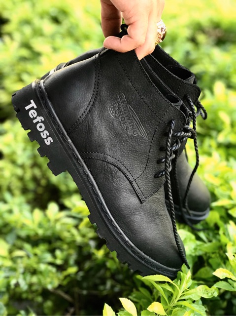 Giày Boot Da Bò Nam Cổ Lửng TEFOSS HN008 Mạnh Mẽ, Cá Tính size 38-44-ĐEN