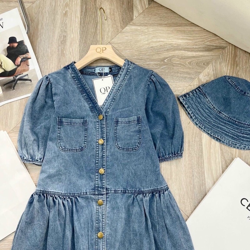 Váy bò baby doll kèm mũ