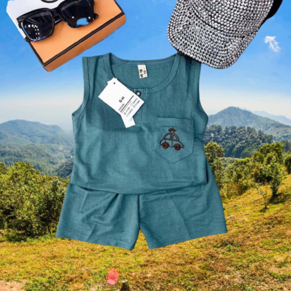 Bộ ba lỗ sát nách cho Bé LILA KIDS, Bộ ba lỗ túi In Ô Tô cho bé trai bé Gái Mặc Đều Xinh