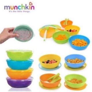 Bộ 4 bát có nắp kèm 2 thìa munchkin nhập mỹ